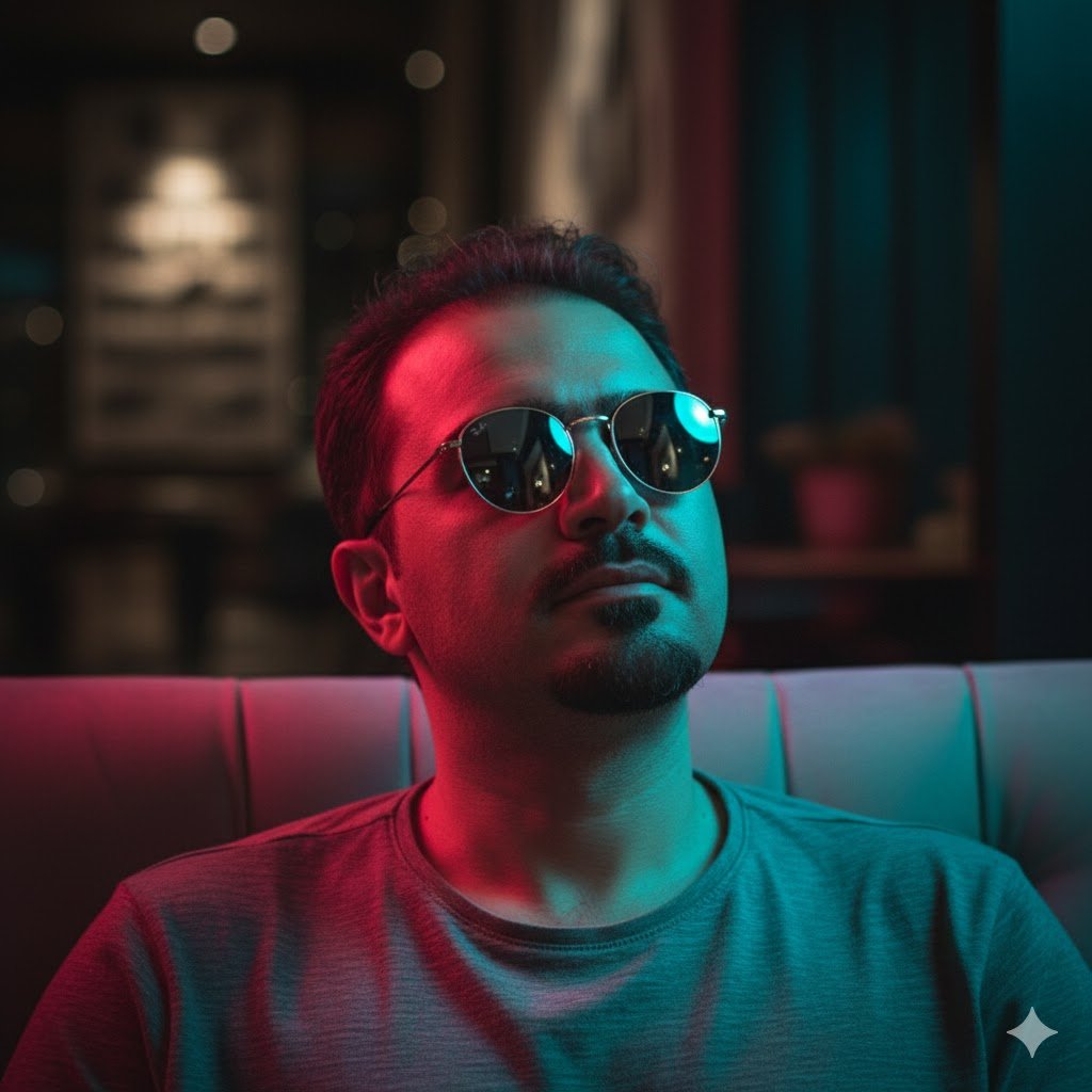 Cinematic Portrait of a Man in Dual-Tone Lighting